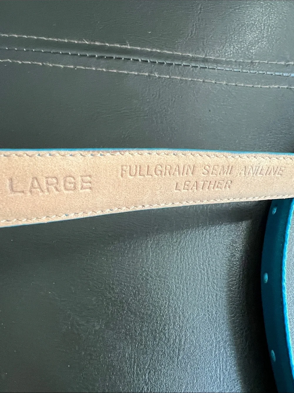 Liz Claiborne Turquoise Leather Belt with Brass Buckle Size Large